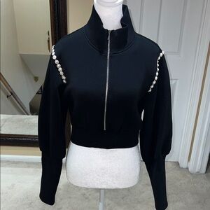 Elegant Black sweater with Pearl Accents